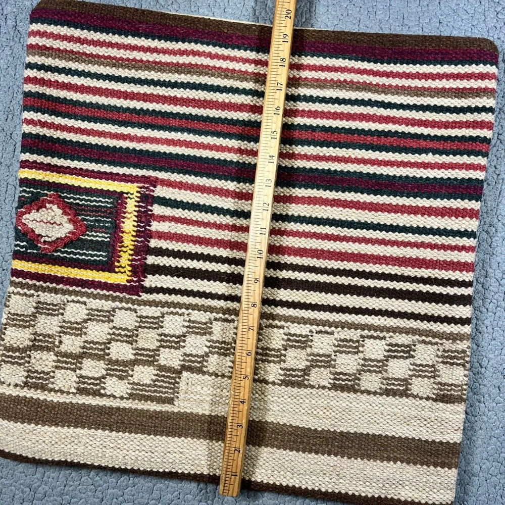 Pottery Barn Kilim Wool Blend Pillow Cover 20x20 Southwestern Striped Brown Red